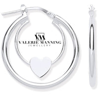 VMJ STERLING SILVER HEART TUBULAR EARRINGS