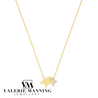 VMJ GOLD: 9CT GOLD CZ DOUBLE STAR NECKLACE