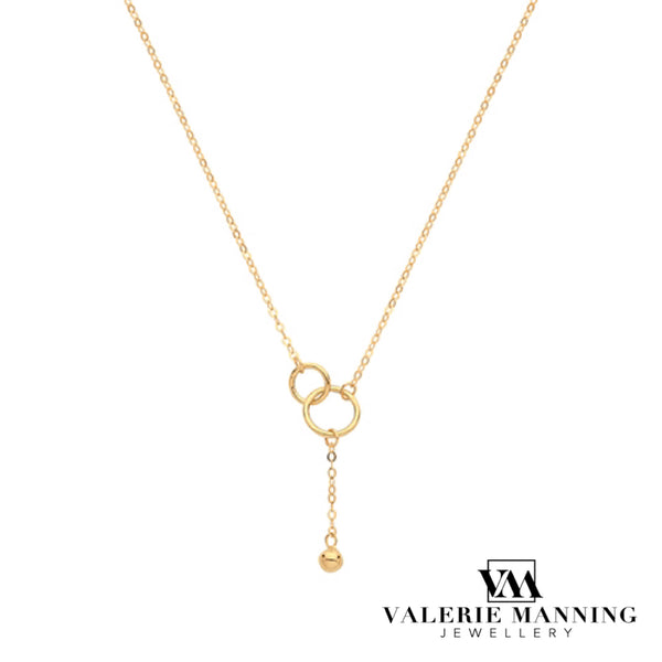 VMJ GOLD: 9CT GOLD DOUBLE CIRCLE DROP NECKLET