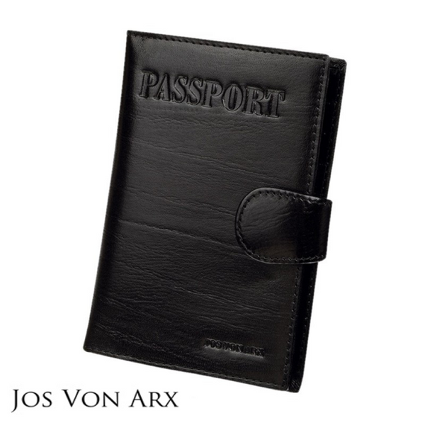 JOS VON ARX: BLACK LEATHER PASSPORT HOLDER