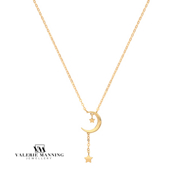 VMJ GOLD: 9CT GOLD CZ DROP MOON NECKLACE