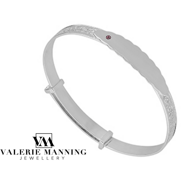 STERLING SILVER CHRISTENING BANGLE WITH PINK CZ