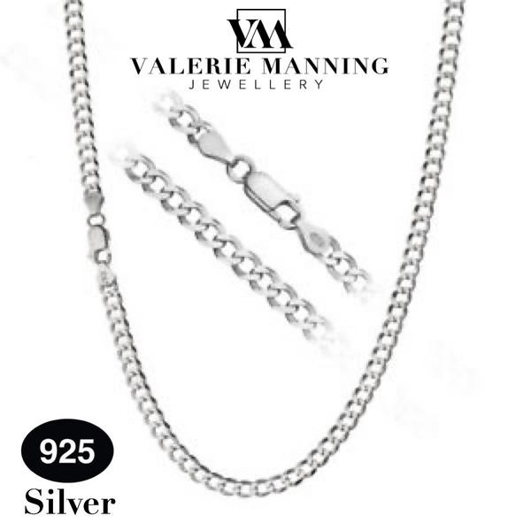 STERLING SILVER GENTS CLASSIC FLAT CURB CHAIN ( LIGHT WEIGHT )  20 INCH