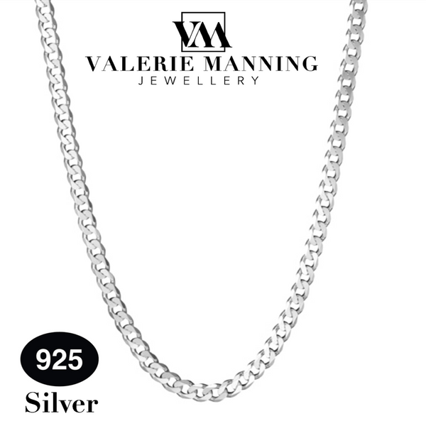 STERLING SILVER GENTS CLASSIC FLAT CURB CHAIN (HEAVY WEIGHT) 22 INCH
